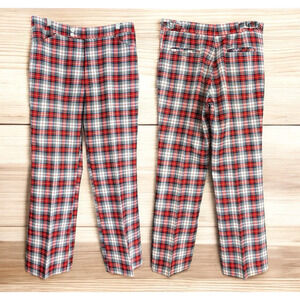 Jantzen USA Men's Vintage 1970's Red White & Blue Plaid Pants Size 34 Polyester